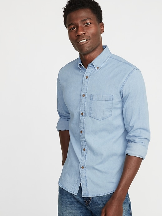 View large product image 1 of 1. Slim-Fit Built-In Flex Chambray Everyday Shirt
