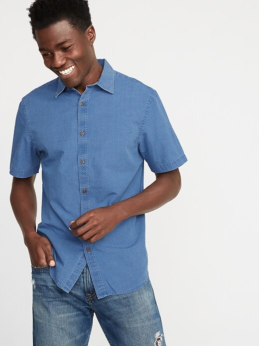 Image number 1 showing, Slim-Fit Indigo Dobby Micro-Pattern Shirt