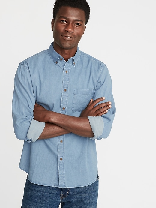 Image number 1 showing, Regular-Fit Built-In Flex Chambray Everyday Shirt
