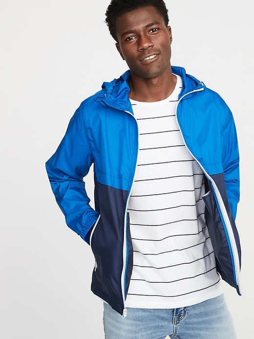 View large product image 1 of 1. Packable Water-Resistant Hooded Windbreaker