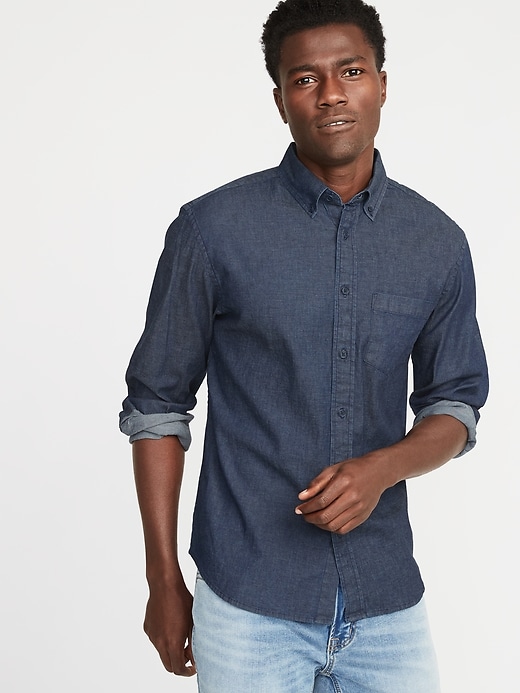 View large product image 1 of 2. Slim-Fit Built-In Flex Chambray Everyday Shirt