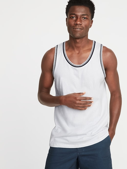 View large product image 1 of 1. Soft-Washed Tipped Jersey Tank
