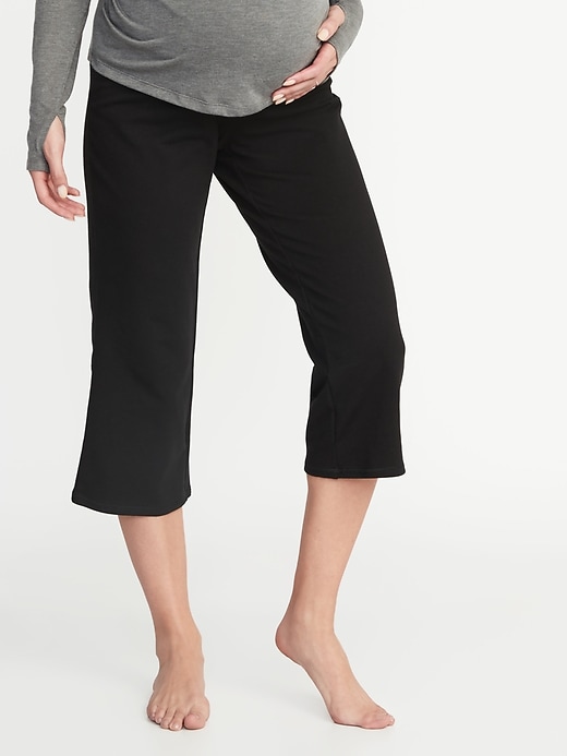 View large product image 1 of 3. Maternity Rollover-Waist Wide-Leg Yoga Crops