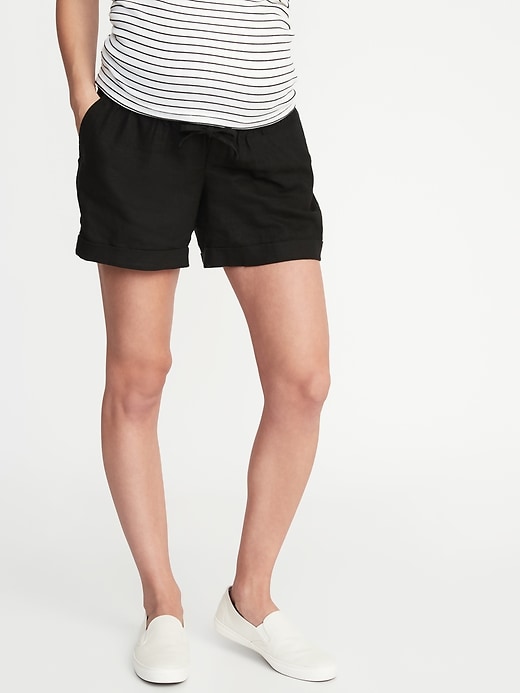 View large product image 1 of 3. Maternity Rollover-Waist Linen-Blend Shorts - 5-inch inseam