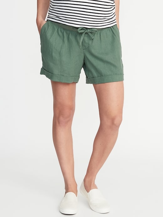 View large product image 1 of 1. Maternity Rollover-Waist Linen-Blend Shorts - 5-inch inseam
