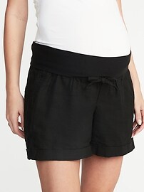 View large product image 3 of 3. Maternity Rollover-Waist Linen-Blend Shorts - 5-inch inseam