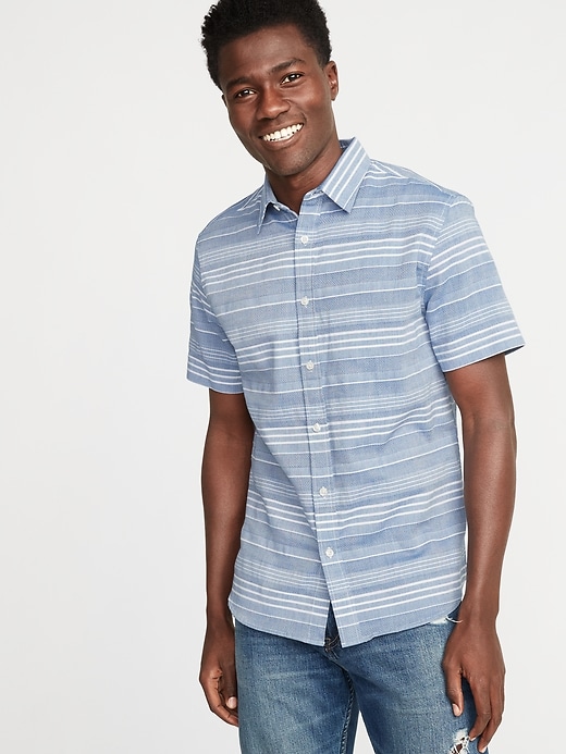Image number 1 showing, Slim-Fit Textured Dobby-Stripe Shirt