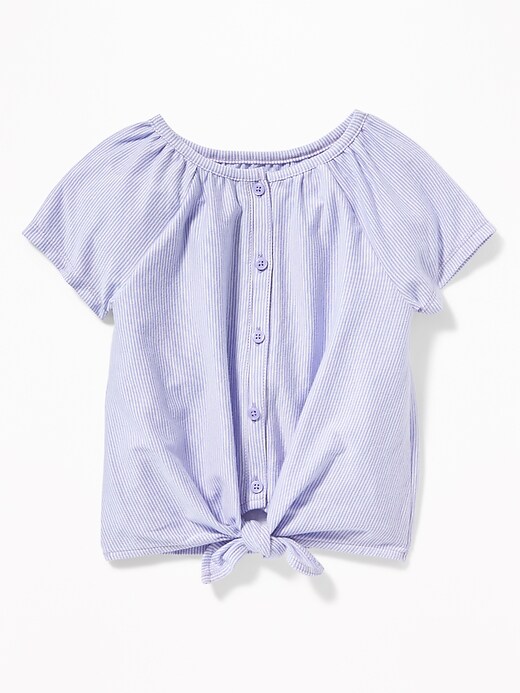 View large product image 1 of 1. Button-Front Tie-Hem Jersey Top for Toddler Girls