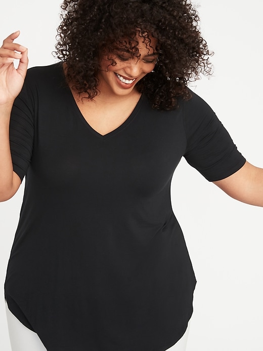 Image number 4 showing, Luxe V-Neck Elbow-Sleeve Plus-Size Tunic Tee