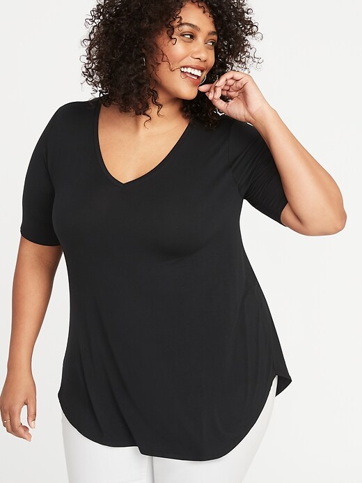 Image number 1 showing, Luxe V-Neck Elbow-Sleeve Plus-Size Tunic Tee