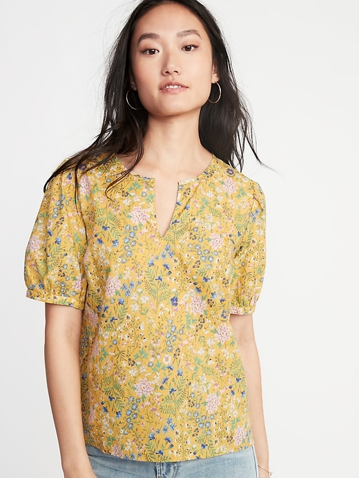 Image number 1 showing, Floral Twill Puff-Sleeve Blouse for Women