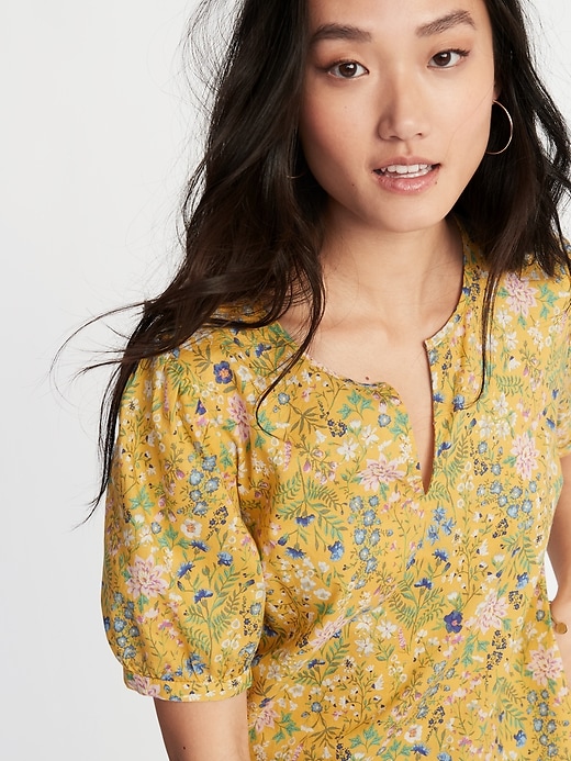 Image number 4 showing, Floral Twill Puff-Sleeve Blouse for Women