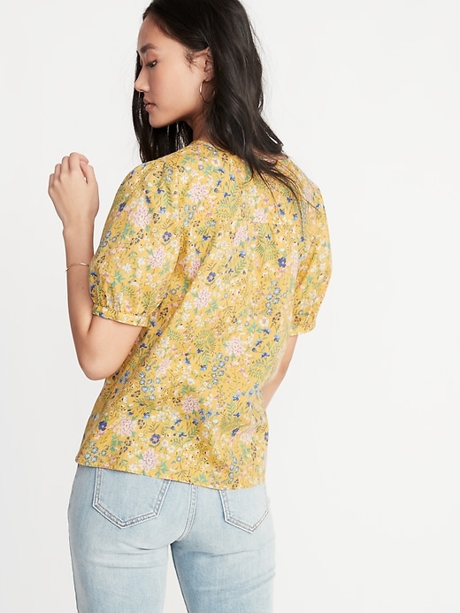 Image number 2 showing, Floral Twill Puff-Sleeve Blouse for Women