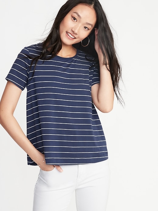 View large product image 1 of 1. Striped Boat-Neck Swing Tee for Women