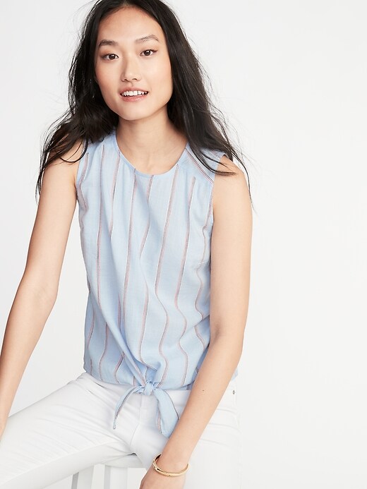 Image number 4 showing, Sleeveless Striped Tie-Hem Top for Women