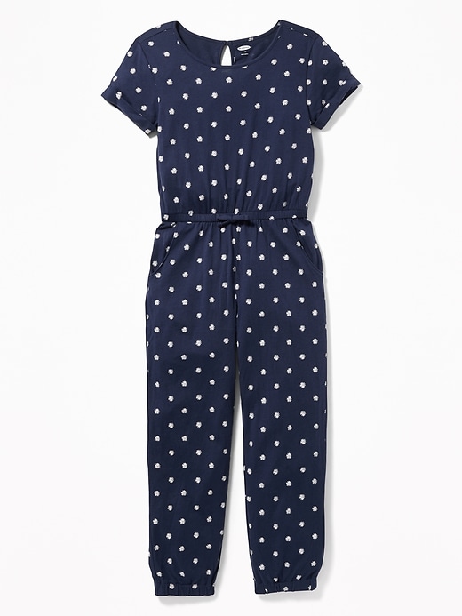 View large product image 1 of 1. Floral-Print Jersey Jumpsuit for Girls