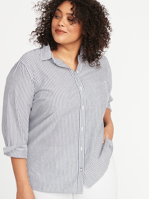 Classic Plus-Size No-Peek Striped Shirt | Old Navy