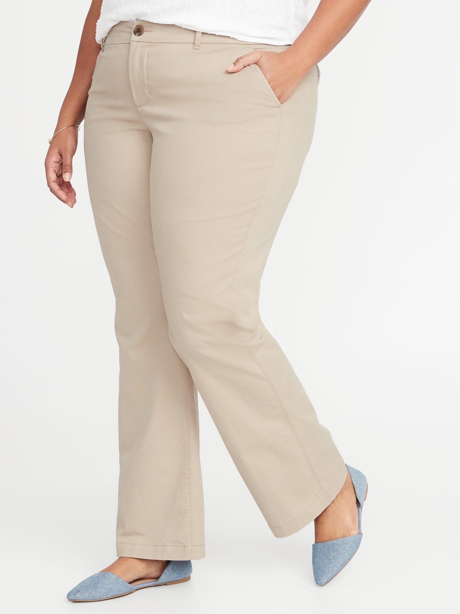 Mid-Rise Secret-Smooth Pockets + Waistband Plus-Size Slim-Flare Pants