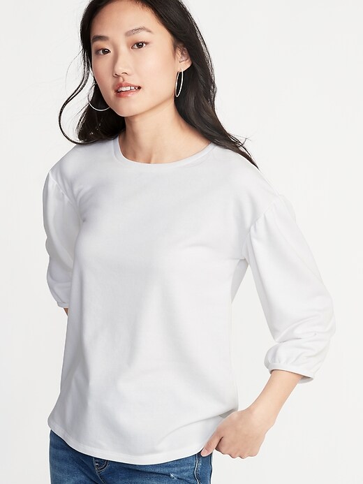 View large product image 1 of 1. Relaxed Balloon-Sleeve French-Terry Top for Women