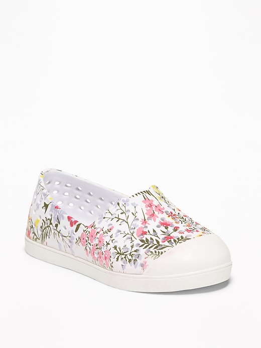 View large product image 1 of 4. Perforated Floral Slip-Ons For Toddler Girls