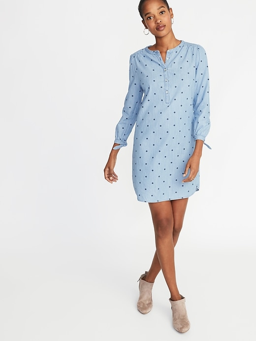 Image number 1 showing, Tencel&#174 Tie-Cuff Shirt Dress for Women