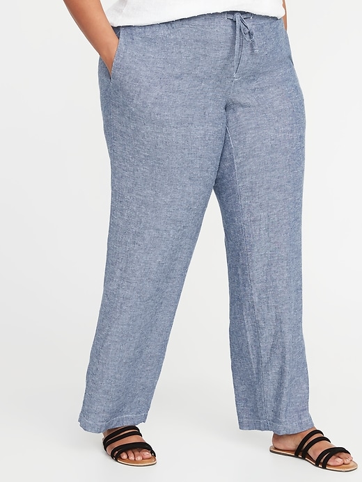 View large product image 1 of 3. Mid-Rise Plus-Size Linen-Blend Wide-Leg Pants