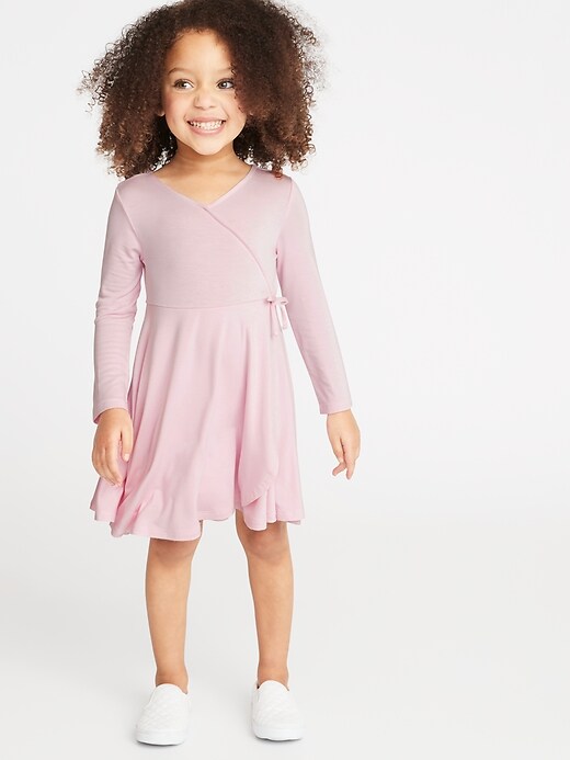 View large product image 1 of 3. Wrap-Front Fit & Flare Jersey Dress for Toddler Girls