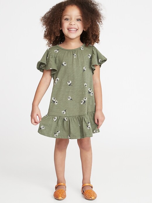View large product image 1 of 3. Slub-Knit Flutter-Sleeve Dress for Toddler Girls