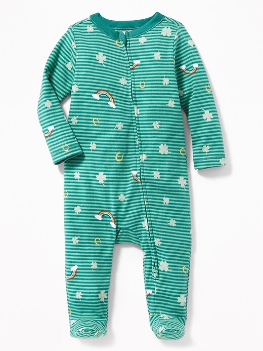 View large product image 1 of 2. St. Patrick's Day Print Footed One-Piece for Baby