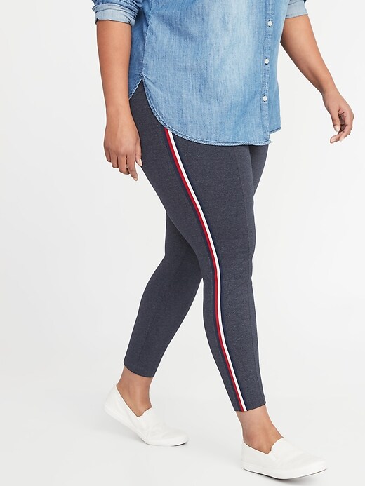 View large product image 1 of 3. High-Rise Stevie Side-Stripe Plus-Size Ponte Pants