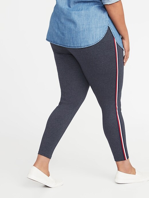 View large product image 2 of 3. High-Rise Stevie Side-Stripe Plus-Size Ponte Pants