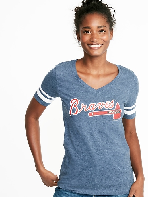 MLB® Team-Graphic Sleeve-Stripe V-Neck Tee for Women