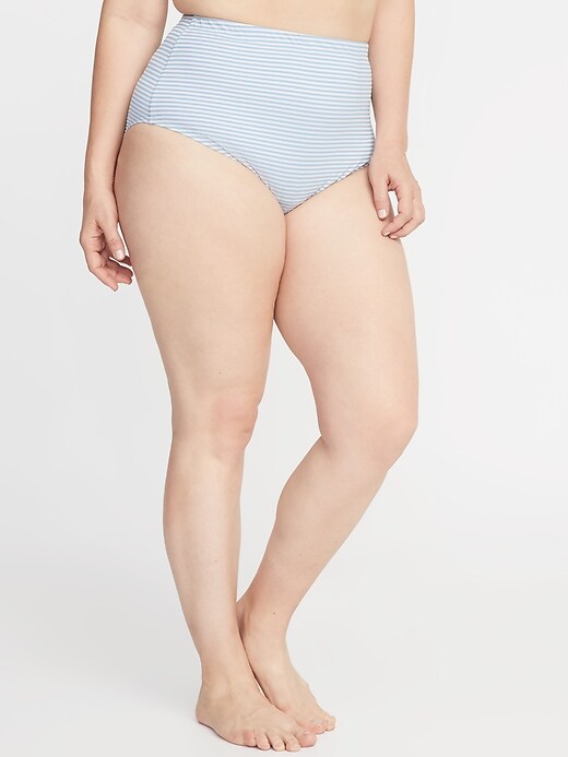View large product image 1 of 3. High-Waisted Secret-Slim Textured-Stripe Plus-Size Swim Bottoms