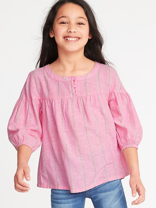 View large product image 1 of 1. Striped 3/4-Sleeve Swing Blouse for Girls