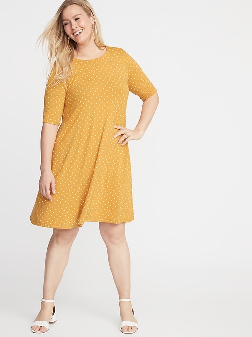 View large product image 1 of 1. Jersey Elbow-Sleeve Plus-Size Swing Dress