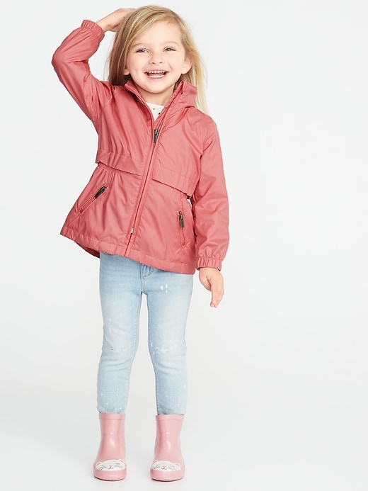 View large product image 1 of 4. Water-Resistant Stowaway-Hood Rain Jacket for Toddler Girls