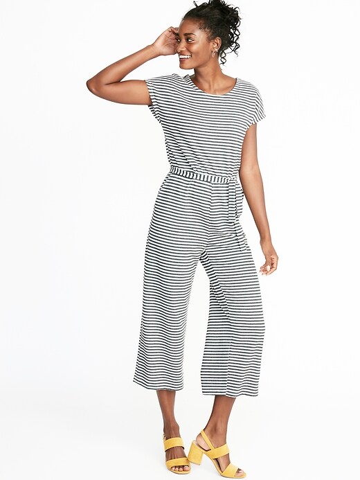 Textured Bouclé Wrap-Back Tie-Belt Jumpsuit For Women | Old Navy