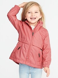 View large product image 3 of 4. Water-Resistant Stowaway-Hood Rain Jacket for Toddler Girls