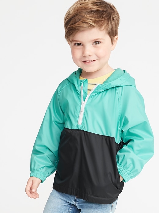 View large product image 1 of 4. Color-Blocked 1/2-Zip Hooded Windbreaker for Toddler Boys