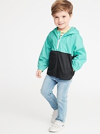 View large product image 3 of 4. Color-Blocked 1/2-Zip Hooded Windbreaker for Toddler Boys