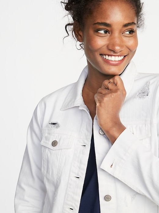 Image number 4 showing, Distressed White Jean Jacket For Women