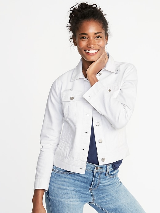 Image number 1 showing, Distressed White Jean Jacket For Women