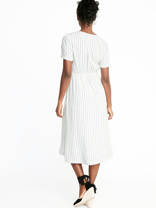 Image number 2 showing, Striped Waist-Defined Button-Front V-Neck Midi for Women