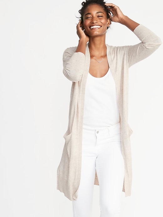 Image number 1 showing, Super-Long Open-Front Sweater for Women