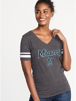 MLB® Team-Graphic Sleeve-Stripe V-Neck Tee for Women