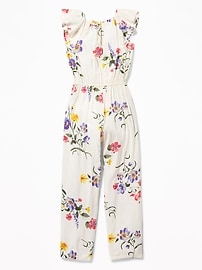 View large product image 3 of 3. Floral-Print Flutter-Sleeve Jumpsuit for Girls