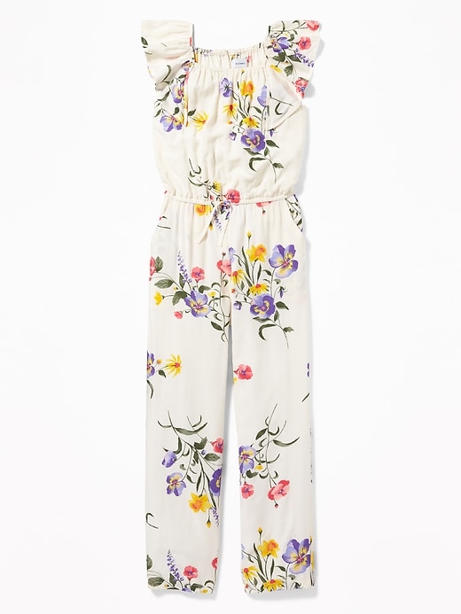 View large product image 2 of 3. Floral-Print Flutter-Sleeve Jumpsuit for Girls