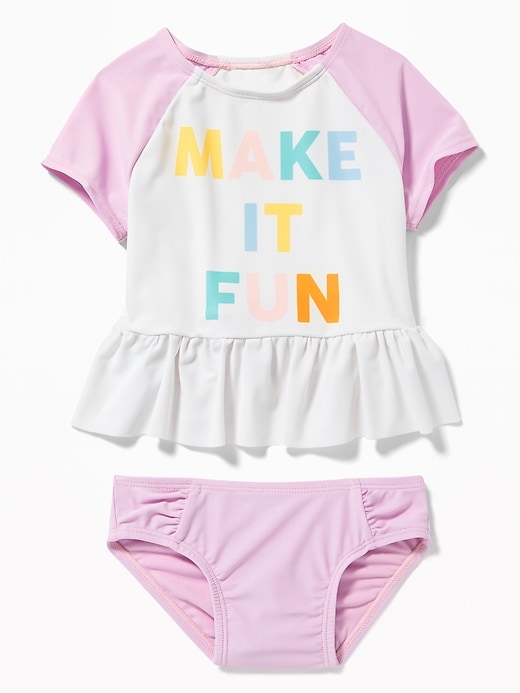 View large product image 1 of 2. "Make It Fun" Rashguard & Swim Bottoms Set for Toddler Girls