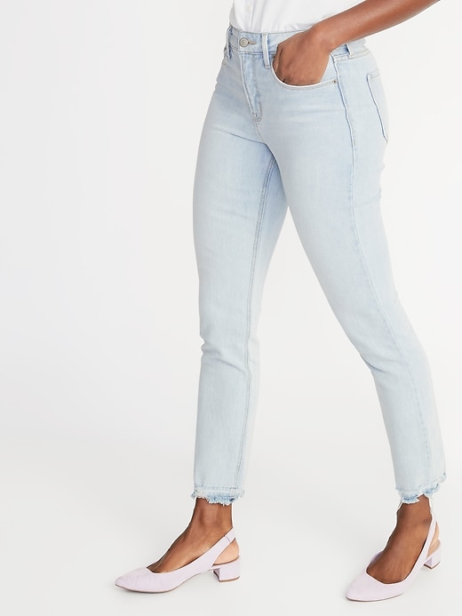 View large product image 1 of 3. High-Waisted Power Slim Straight Raw-Edge Jeans For Women