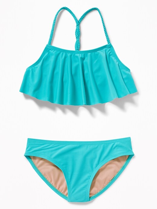 View large product image 1 of 2. Ruffled Braided-Strap Bikini for Girls